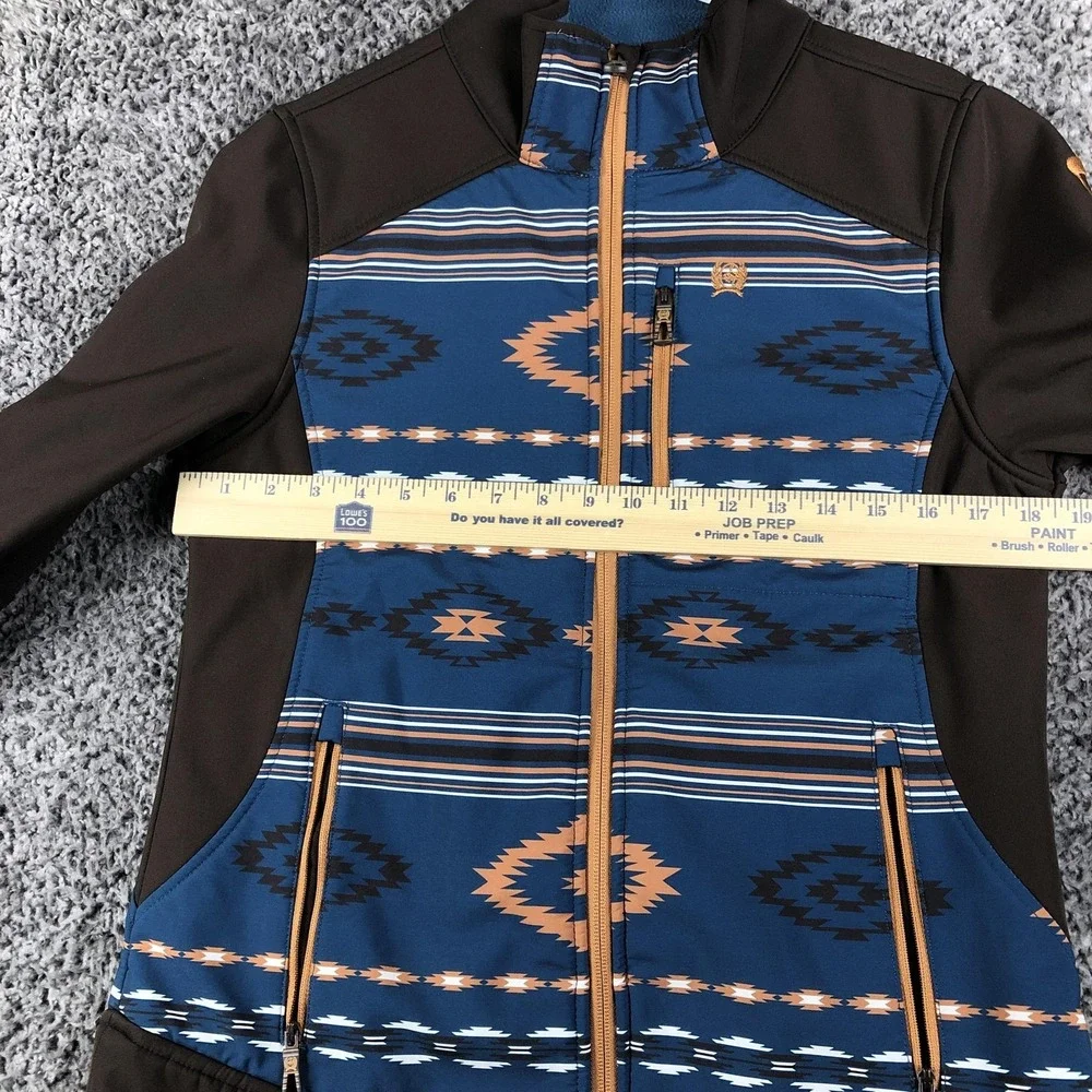 Cinch Jacket Womens Small Blue Brown Southwestern Softshell Full Zip Lined